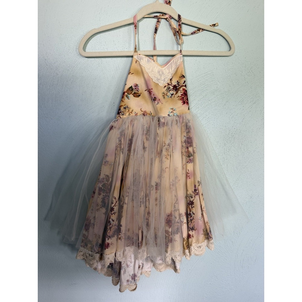 Dollcake Golden Girl Tutu Dress Pink Floral Sheer Layered Tulle Lace Size 6
